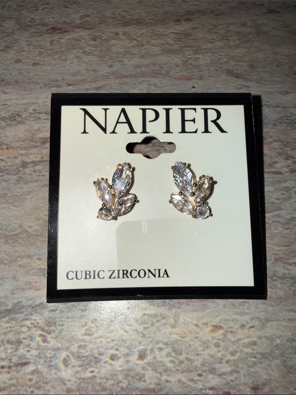 Napier Gold Cubic Zirconia Leaf Stud Earrings